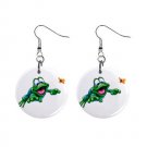 Cartoon leap Frog Dangle Button Earrings Jewelry 1 inch Round 12479613