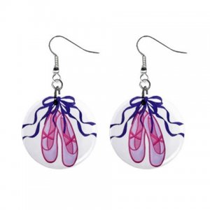 Ballet Slippers Dangle Button Earrings Jewelry 1 inch Round 31314334