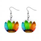 Rainbow Flower Dangle Button Earrings Jewelry 1 inch Round 31314337