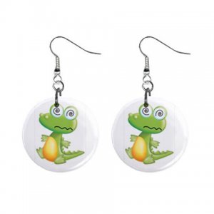 Cartoon Alligator Dangle Button Earrings Jewelry 1 inch Round 12894143