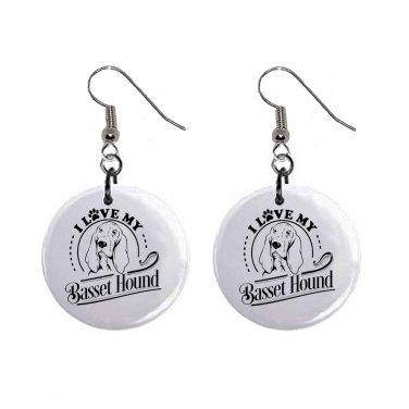 I Love My Basset hound Dog Pet Dangle Earrings Jewelry 1 inch Buttons