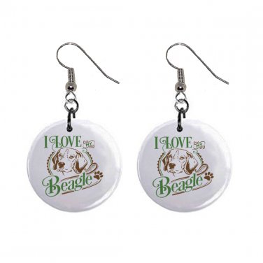 I Love My Beagle Dog Pet Dangle Earrings Jewelry 1 inch Buttons