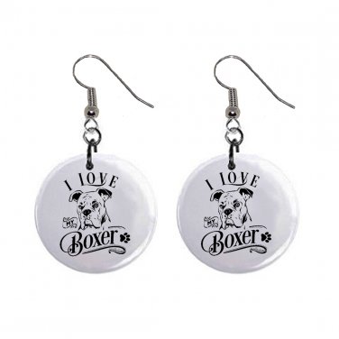 I Love My Boxer Dog Pet Dangle Earrings Jewelry 1 inch Buttons