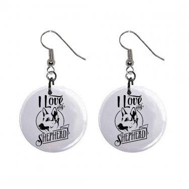 I Love My German Shepherd Dog Pet Dangle Earrings Jewelry 1 inch Buttons