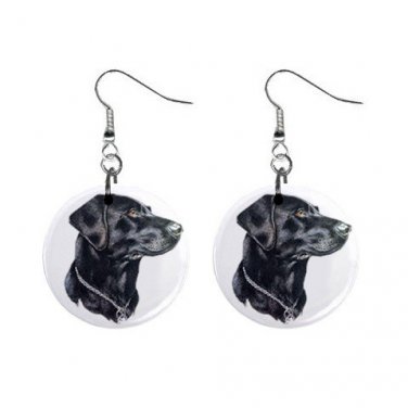 Black Lab Labrador Retriever Dog 1" Round Button Dangle Earrings Jewelry 13126097