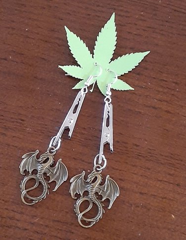 Dragons Detachable Alligator Clip Dangle Earrings 3 inch 420 Stoner Gift