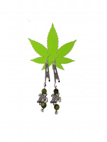 Sea Turtles Charms Detachable Alligator Clip Dangle Earrings 3 inch 420 Stoner Gift
