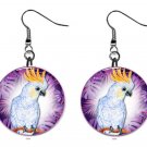 Cockatiel Parrot Bird 1" Round Button Dangle Earrings Jewelry