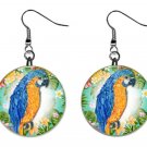 Parakeet Parrot Bird 1" Round Button Dangle Earrings Jewelry