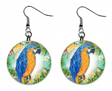 Parakeet Parrot Bird 1" Round Button Dangle Earrings Jewelry
