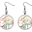 Winter Christmas Snowman 1" Round Button Dangle Earrings Jewelry