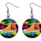 Retro 80's Hightop Tennis Shoes Neon 1" Round Button Dangle Earrings Jewelry