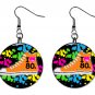 Retro 80's Hightop Tennis Shoes Neon 1" Round Button Dangle Earrings Jewelry