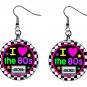 Retro 80's Cassette Tape Neon 1" Round Button Dangle Earrings Jewelry