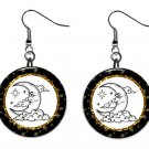 Celestial, Moon, Sun, Stars Fantasy 1" Round Button Dangle Earrings Jewelry