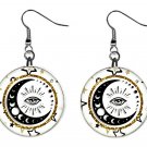 Celestial, Moon, Sun, Stars Fantasy 1" Round Button Dangle Earrings Jewelry