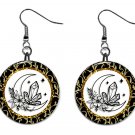Celestial, Crystals, Moon, Sun, Stars Fantasy 1" Round Button Dangle Earrings Jewelry