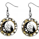 Celestial, Moon, Sun, Stars Fantasy 1" Round Button Dangle Earrings Jewelry