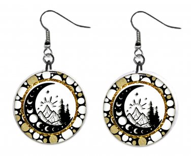 Celestial, Moon, Sun, Stars Fantasy 1" Round Button Dangle Earrings Jewelry
