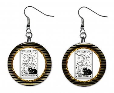 Tarot Card, Celestial, Moon, Sun, Stars Fantasy 1" Round Button Dangle Earrings Jewelry