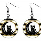 Black Cat, Celestial, Moon, Sun, Stars Fantasy 1" Round Button Dangle Earrings Jewelry Black Cat, Celestial, Moon, Sun, Stars Fantasy 1" Round Button Dangle Earrings Jewelry