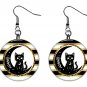 Black Cat, Celestial, Moon, Sun, Stars Fantasy 1" Round Button Dangle Earrings Jewelry