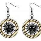 Celestial, Moon, Sun, Stars Fantasy 1" Round Button Dangle Earrings Jewelry