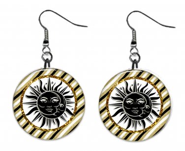 Celestial, Moon, Sun, Stars Fantasy 1" Round Button Dangle Earrings Jewelry