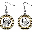 Celestial, Moon, Sun, Stars Fantasy 1" Round Button Dangle Earrings Jewelry