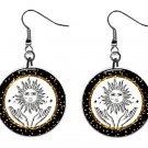 Celestial, Moon, Sun, Stars Fantasy 1" Round Button Dangle Earrings Jewelry