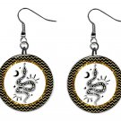 Celestial, Snake, Moon, Sun, Stars Fantasy 1" Round Button Dangle Earrings Jewelry