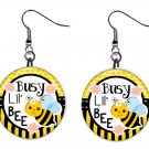 Busy Little Bee, Bumble Bee 1" Round Button Dangle Earrings Jewelry