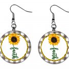 Sunflower & Faith Religious Inspiration 1" Round Button Dangle Earrings Jewelry