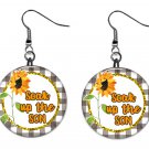 Sunflower & Faith Religious Inspiration 1" Round Button Dangle Earrings Jewelry
