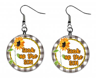 Sunflower & Faith Religious Inspiration 1" Round Button Dangle Earrings Jewelry