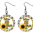 Sunflower & Faith Religious Inspiration 1" Round Button Dangle Earrings Jewelry