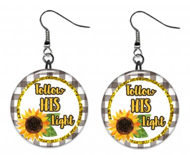 Sunflower & Faith Religious Inspiration 1" Round Button Dangle Earrings Jewelry