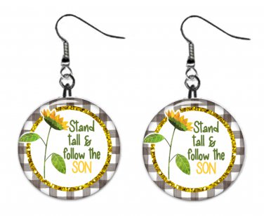 Sunflower & Faith Religious Inspiration 1" Round Button Dangle Earrings Jewelry