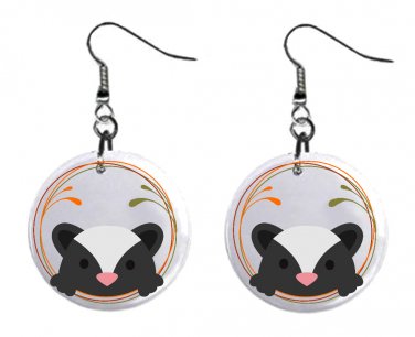 Cute Skunk 1" Round Button Dangle Earrings Jewelry