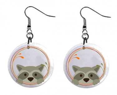 Cute Raccoon 1" Round Button Dangle Earrings Jewelry