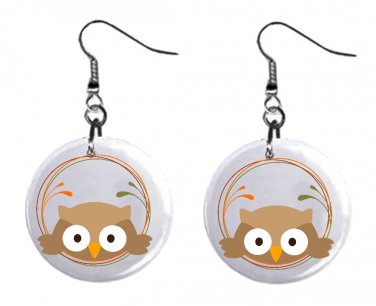 Cute Owl 1" Round Button Dangle Earrings Jewelry