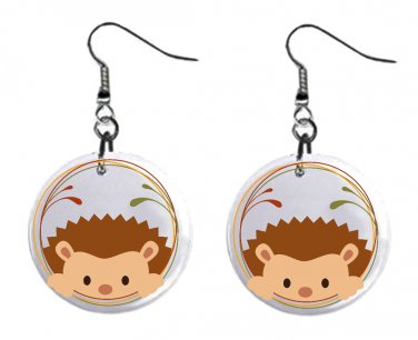 Cute Hedgehog 1" Round Button Dangle Earrings Jewelry