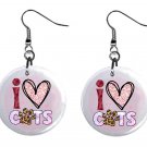 I Love Cats 1" Round Button Dangle Earrings Jewelry
