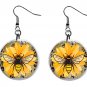 Honey Bee Bumble Bee, Sunflower 1" Round Button Dangle Earrings Jewelry