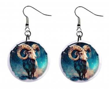 Aries Zodiac Horoscope 1" Round Button Dangle Earrings Jewelry
