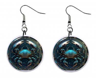 Cancer Zodiac Horoscope 1" Round Button Dangle Earrings Jewelry