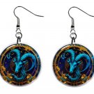 Capricorn Zodiac Horoscope 1" Round Button Dangle Earrings Jewelry