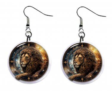 Leo Zodiac Horoscope 1" Round Button Dangle Earrings Jewelry
