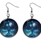 Libra Zodiac Horoscope 1" Round Button Dangle Earrings Jewelry
