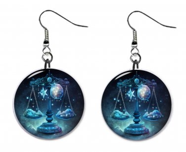 Libra Zodiac Horoscope 1" Round Button Dangle Earrings Jewelry